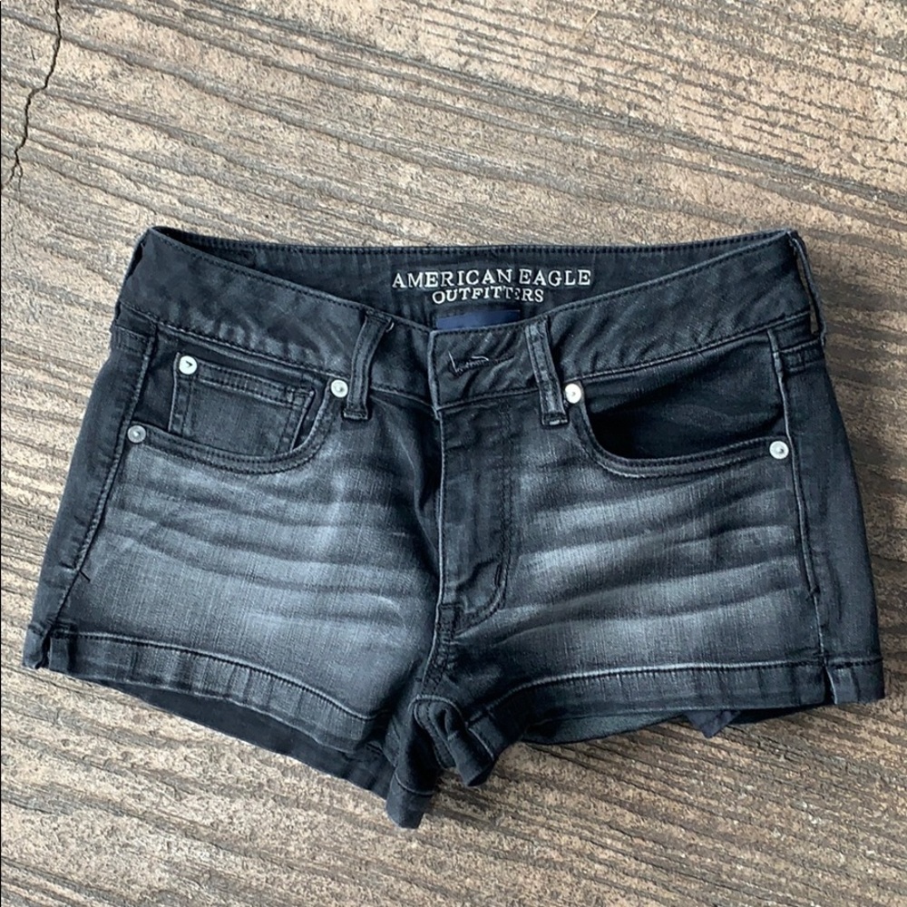 Black Washed Stretchy American Eagle Shorts